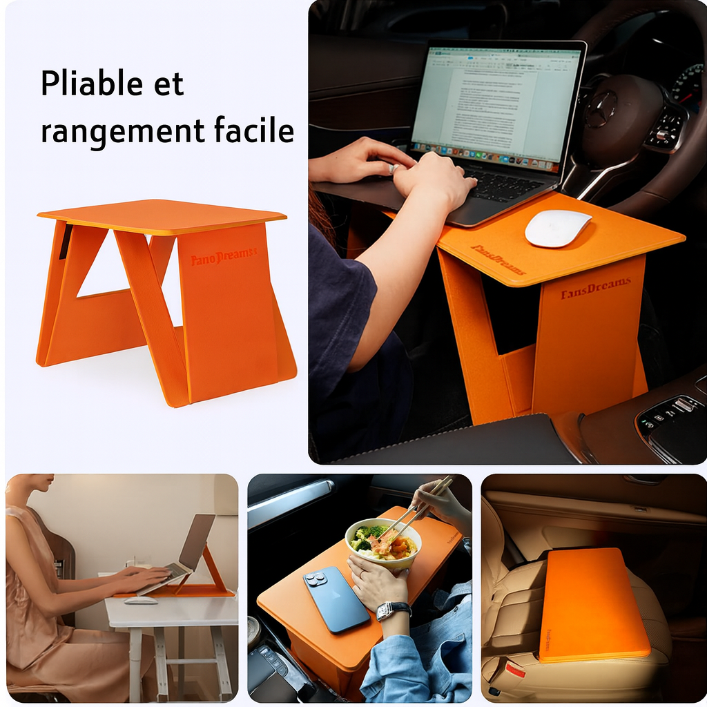 Bureau Pliable en Cuir Premium pour Voiture, Lit & PC Portable
