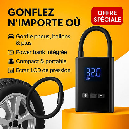 Pompe à air sans fil 2-en-1 🚗⚡ Gonflez vos pneus + rechargez vos appareils partout livraison gratuite