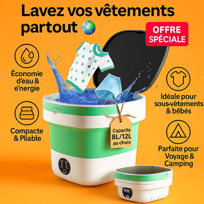 Mini Machine à Laver Portable 8L – Compacte, Pliable & Facile à Transporter + livraison gratuite