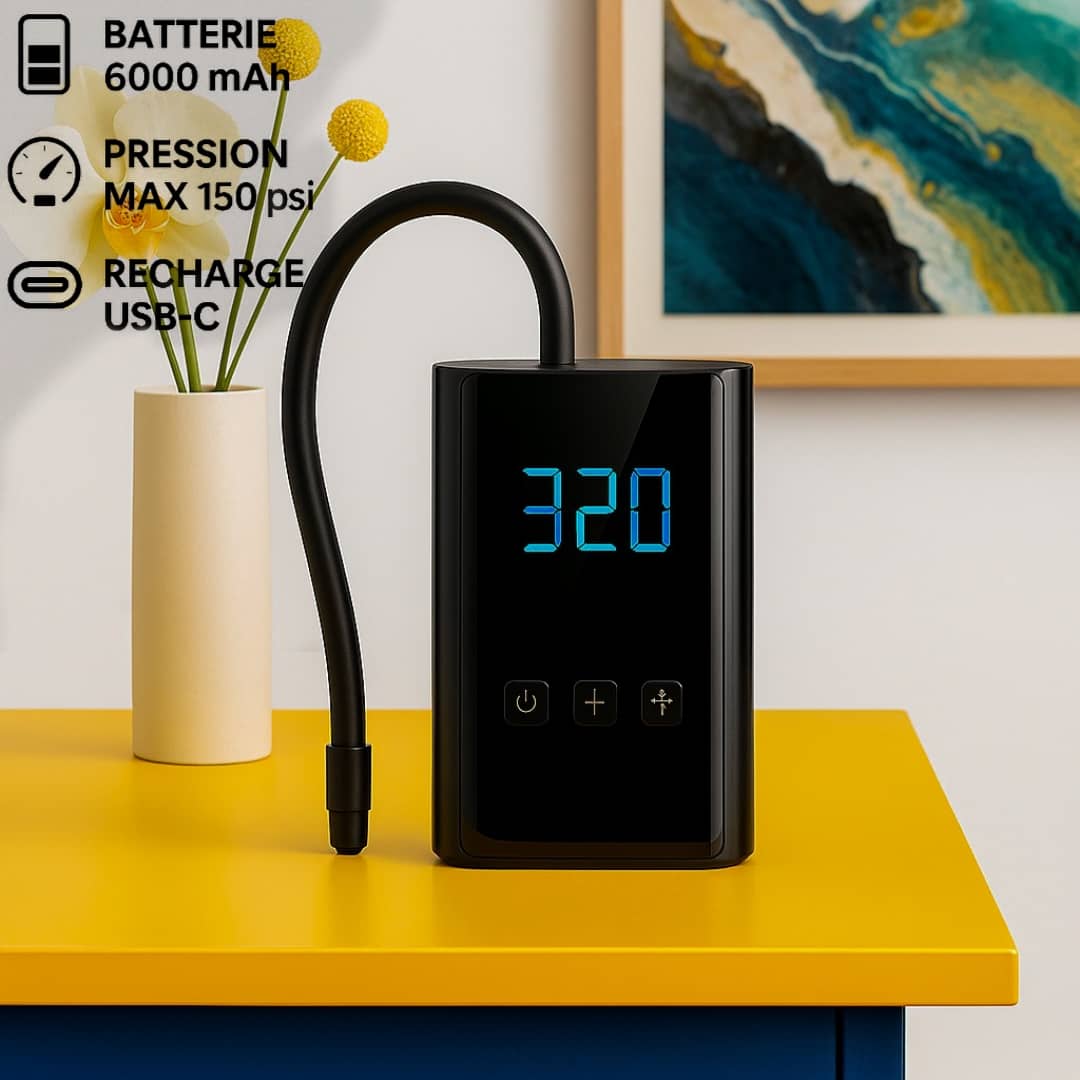 Pompe à air sans fil 2-en-1 🚗⚡ Gonflez vos pneus + rechargez vos appareils partout livraison gratuite